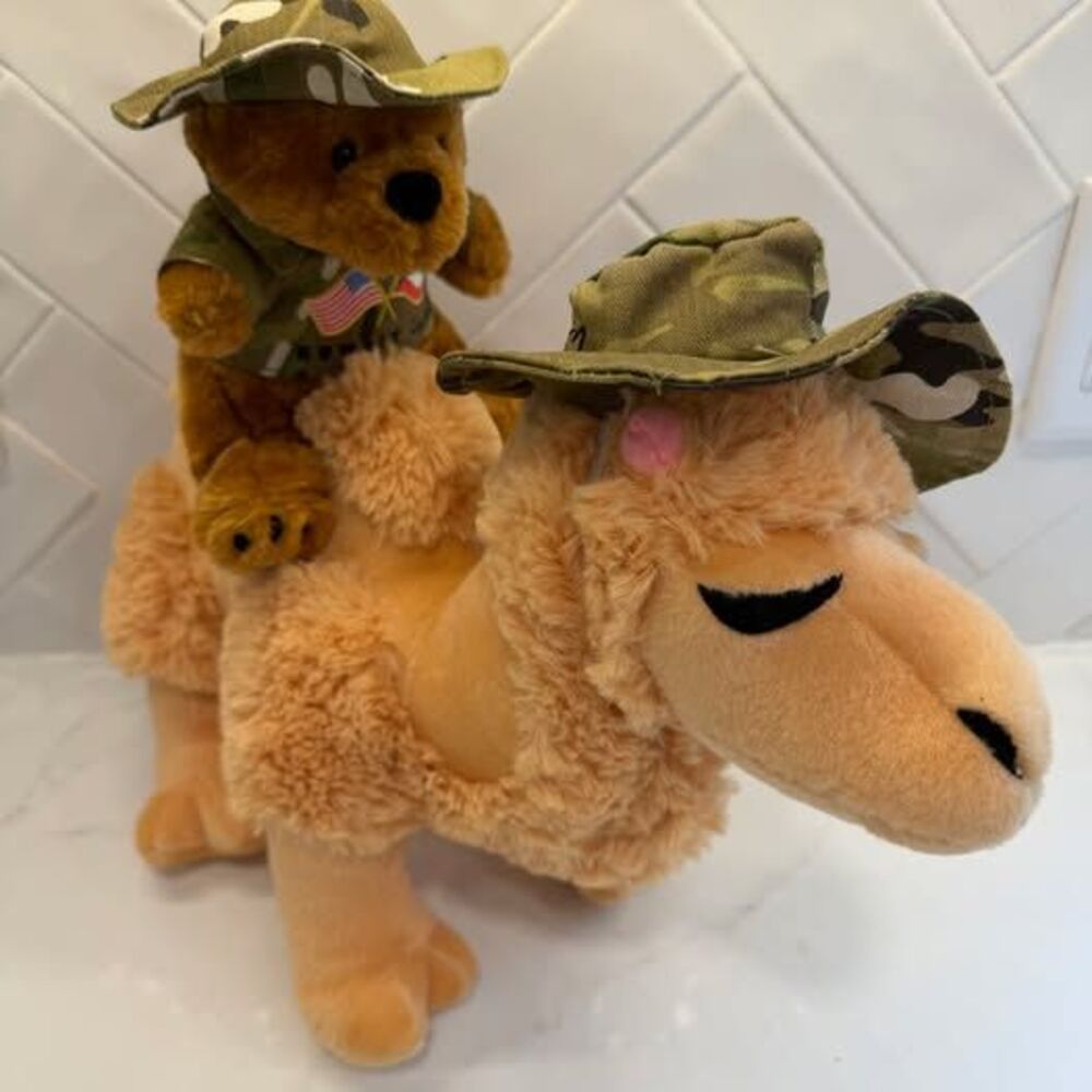 Kuwait Military Teddy Bear Riding Camel Plush Souvenir Display Set Desert Theme